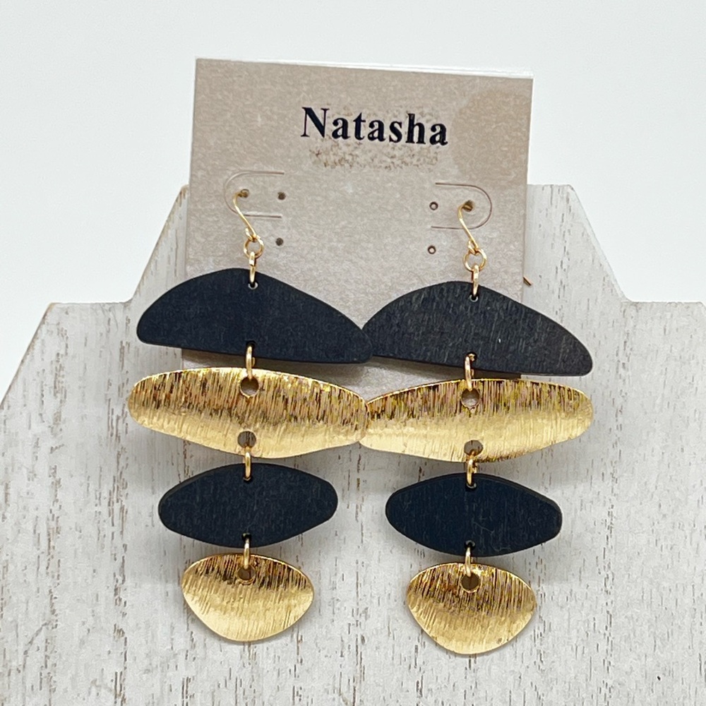Natasha metal and wood dangle earrings